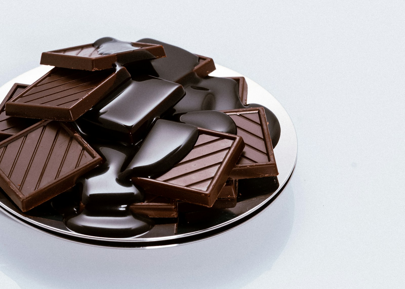 Chocolate pieces on a silver dish