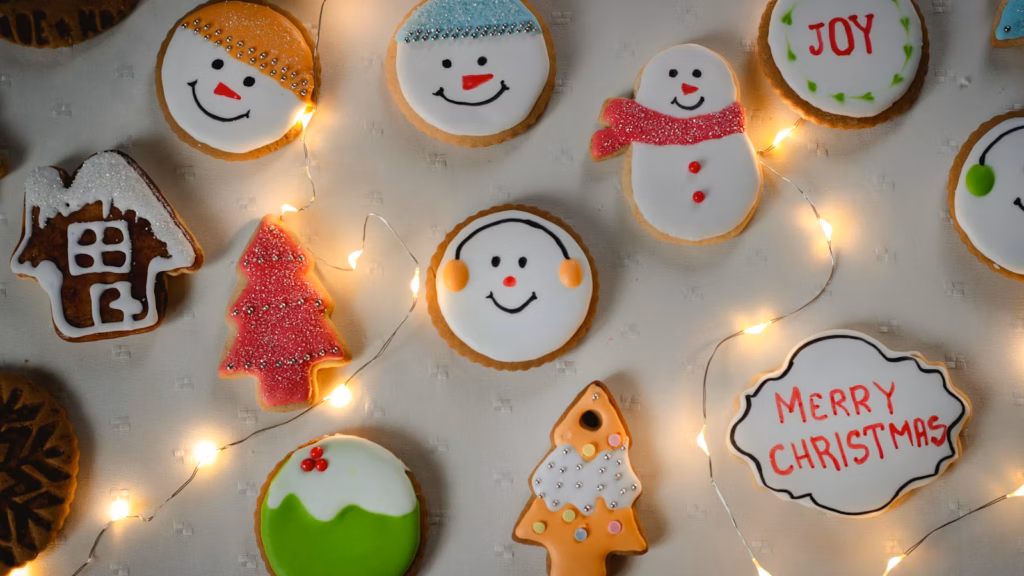 Assorted Christmas cookies arranged for the holidays