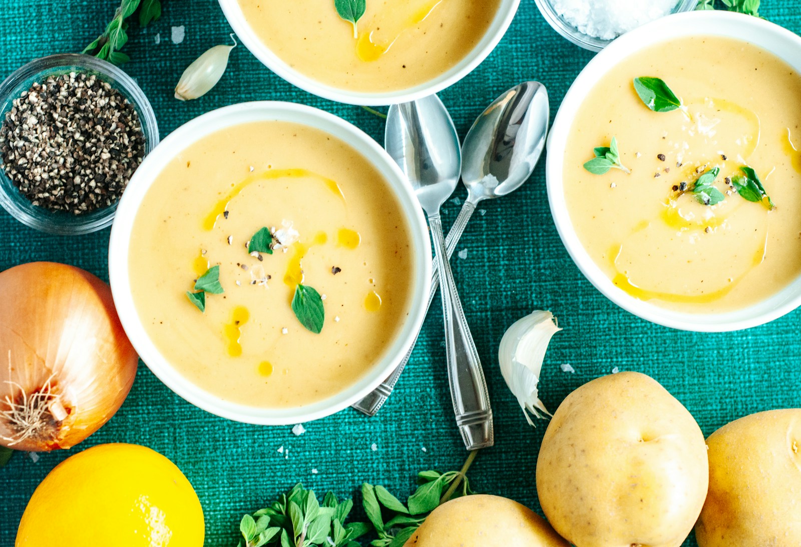 Bowl of smooth creamy potato soup