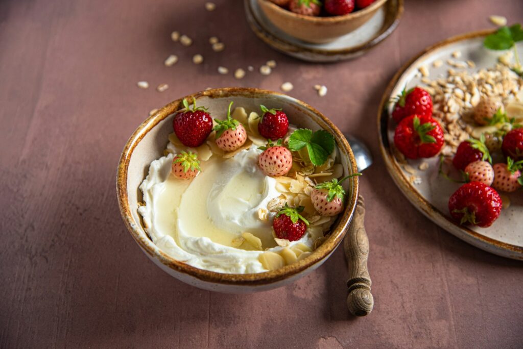 Lactose free yogurt bowl with berries