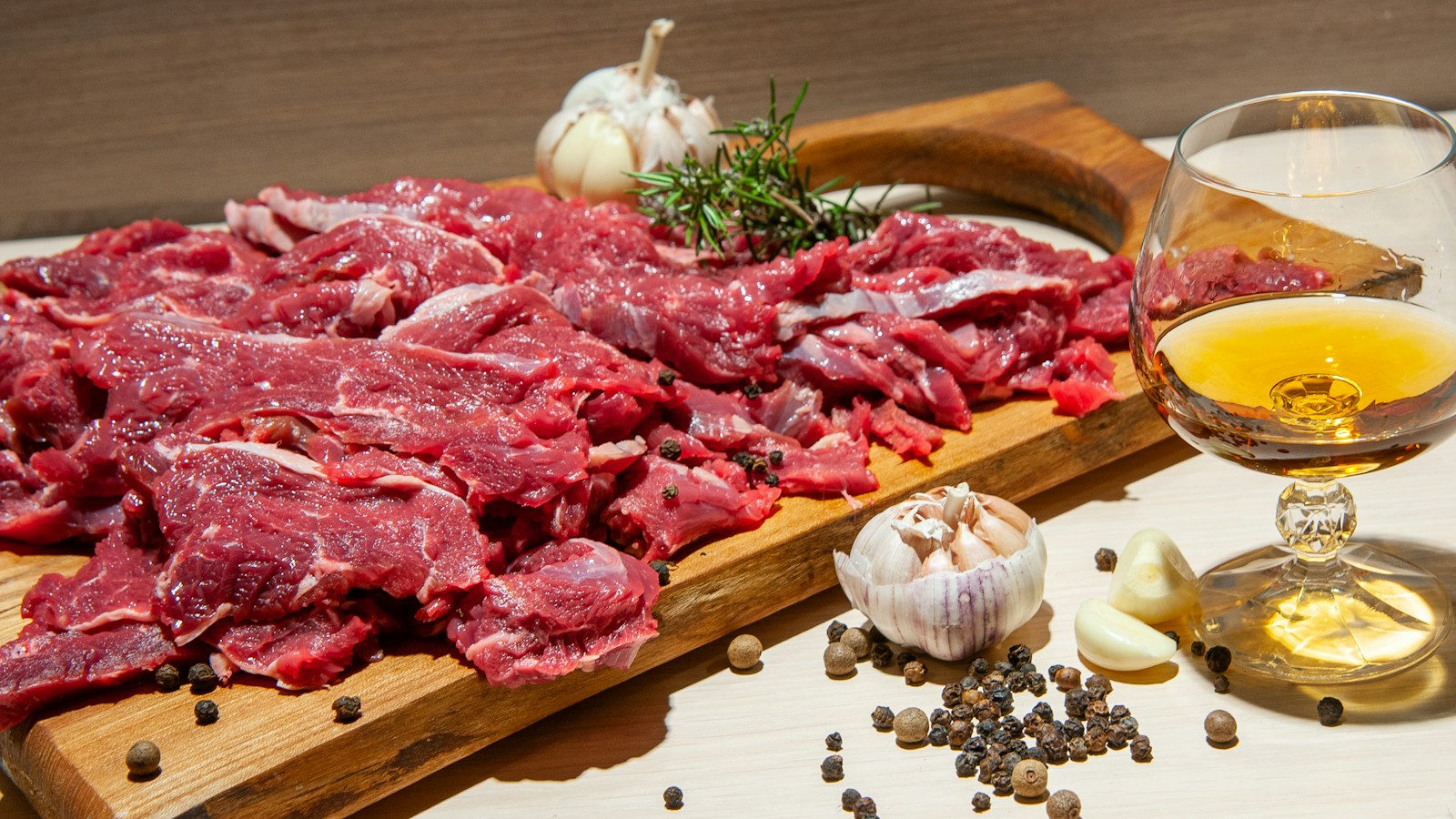 Raw meat on a board before cooking