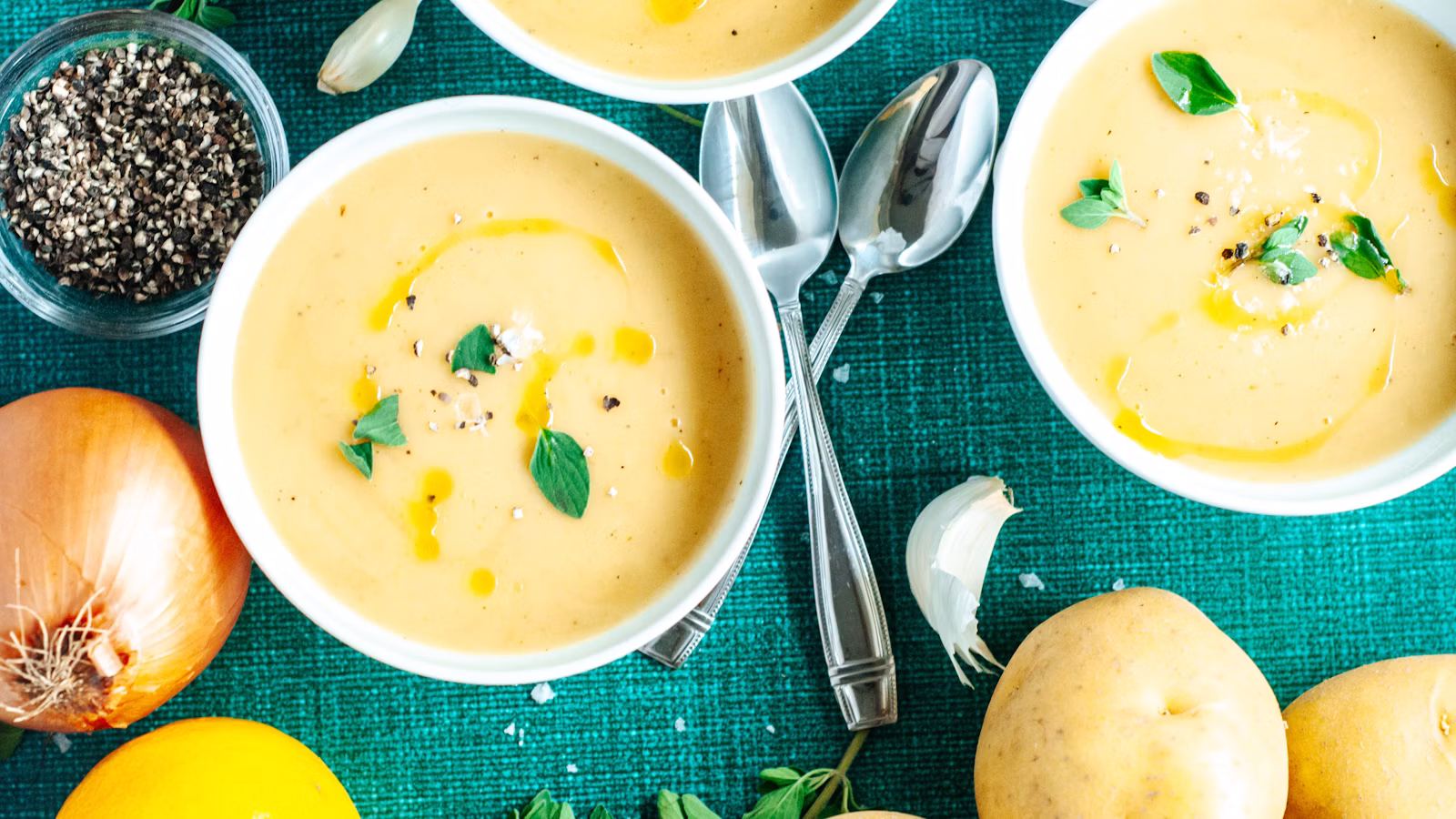 Creamy potato soup in a bowl ready to serve