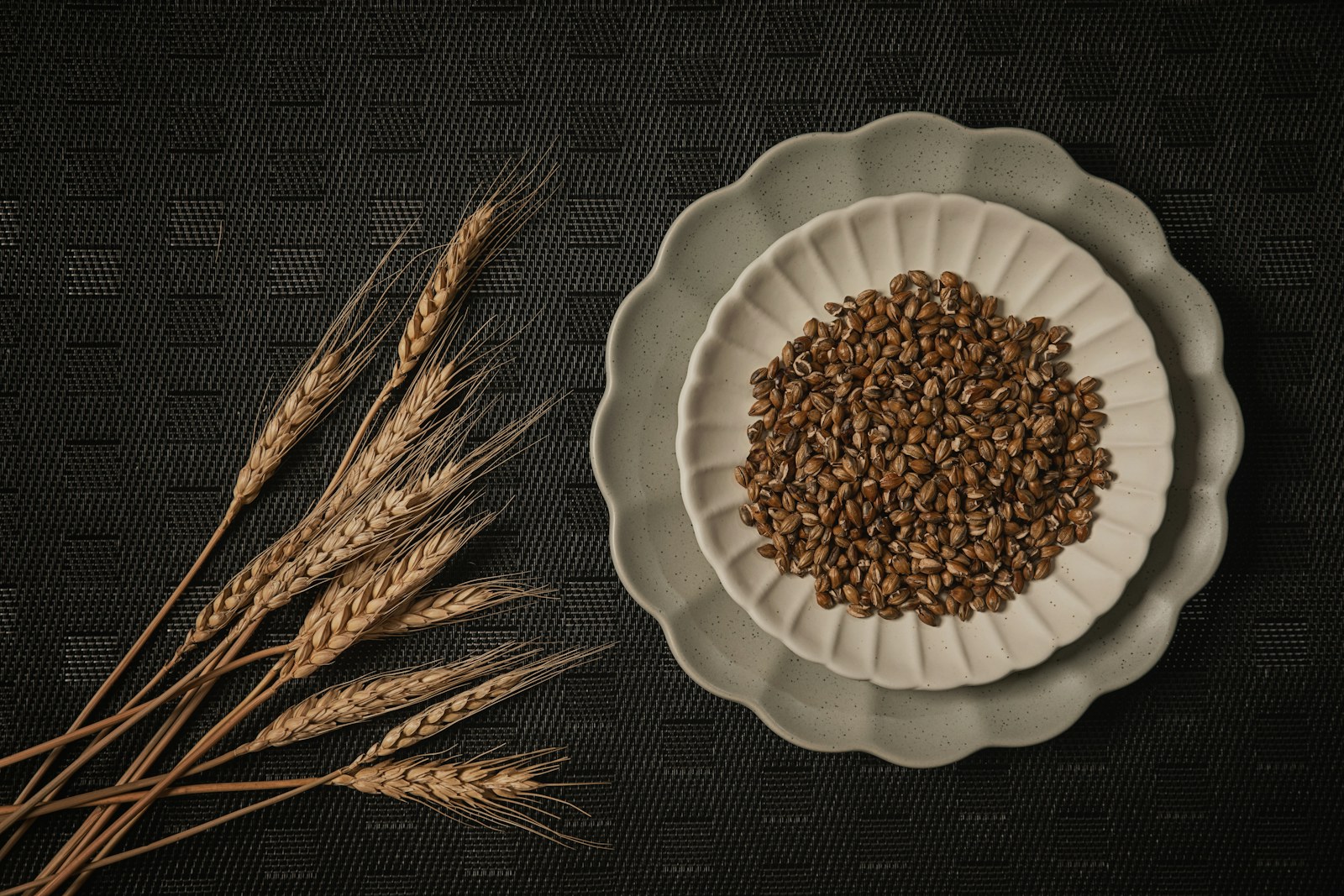 Whole wheat grains showing farro-like kernel structure