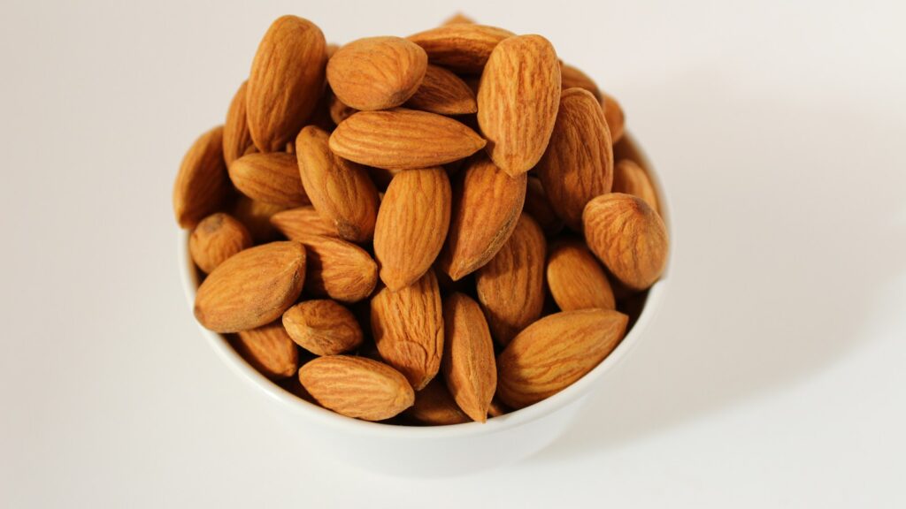 Almonds in a white bowl