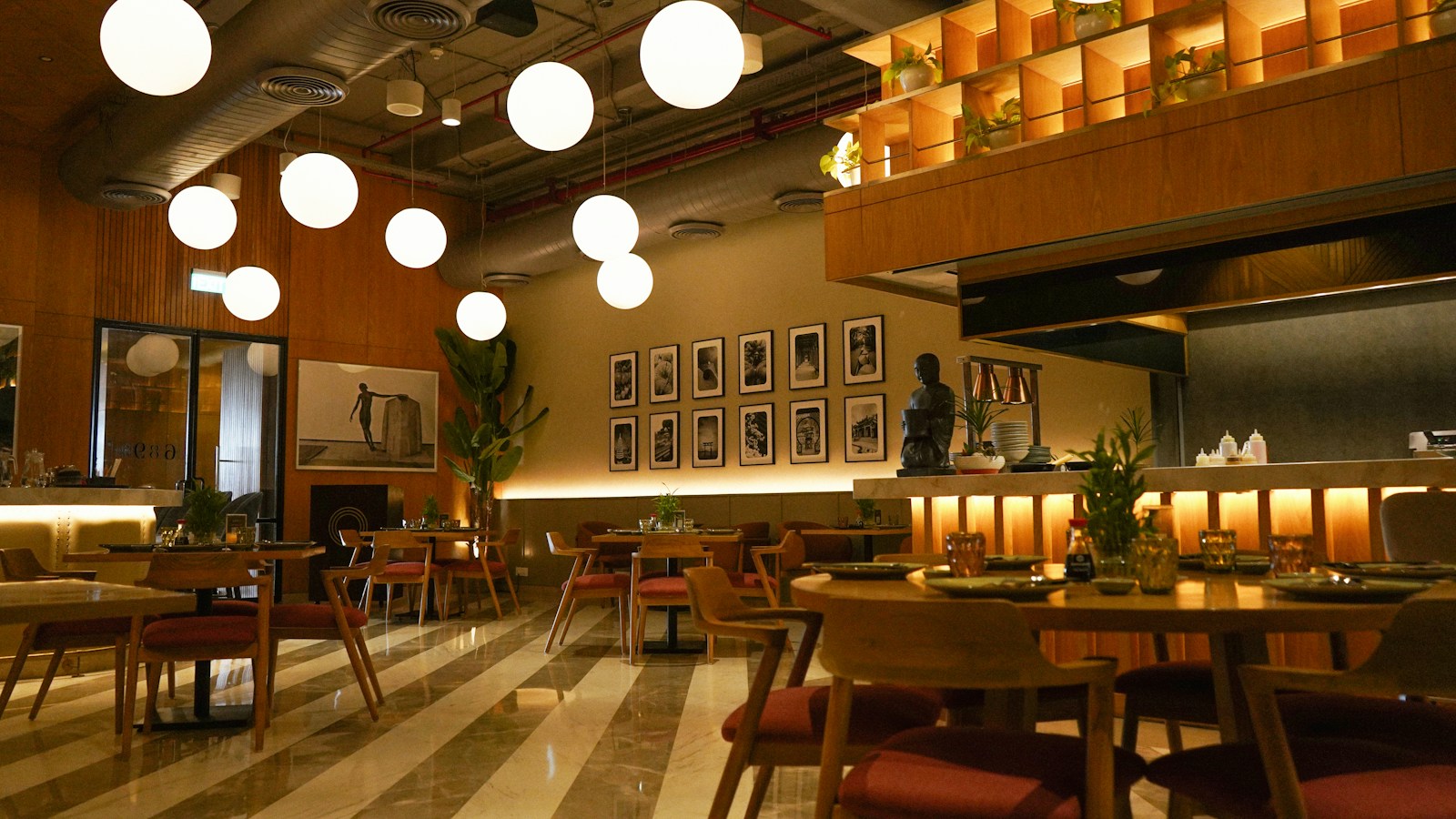 Tables and seating in a café interior