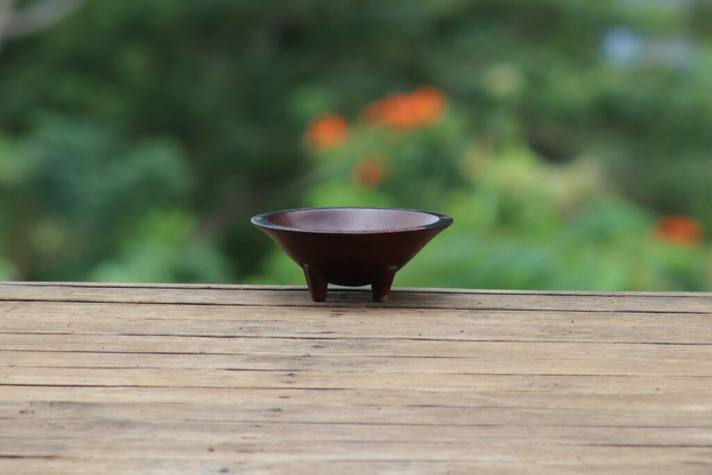 A traditional wooden kava bowl on a table